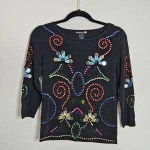 Sweaterworks Women's Size‎ M Embellished Top Knit Sequin Colorful Blouse